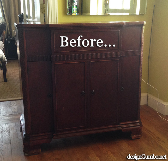 Vintage Stereo Cabinet Before chalk paint